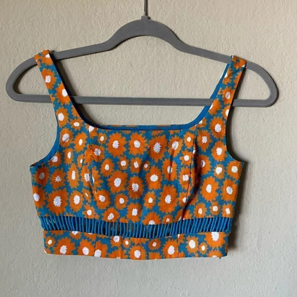 Stud Mantis Blue Crop Top Orange Floral Daisy Size 00